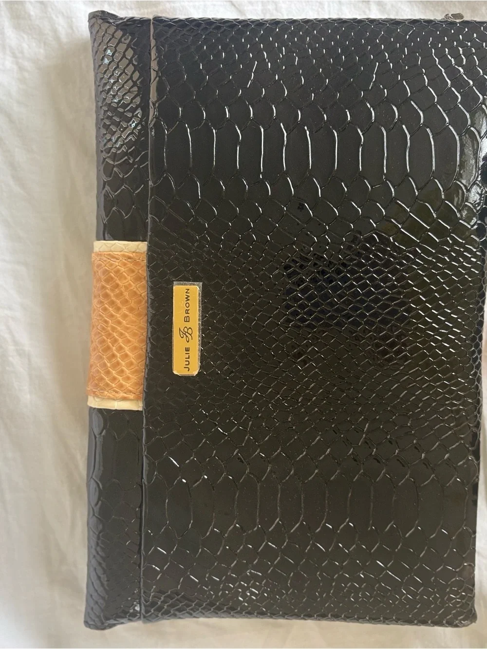JB by Julie Brown Black Envelope Clutch with Tan Snake-Texture Stripe